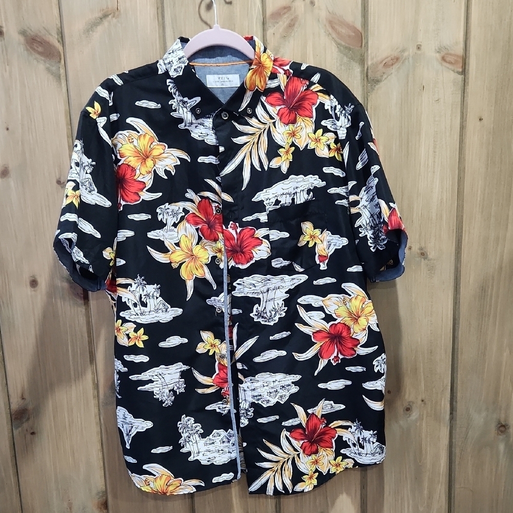 Weiv Hawaiian Button Down ShirtTropical Floral Print,XL